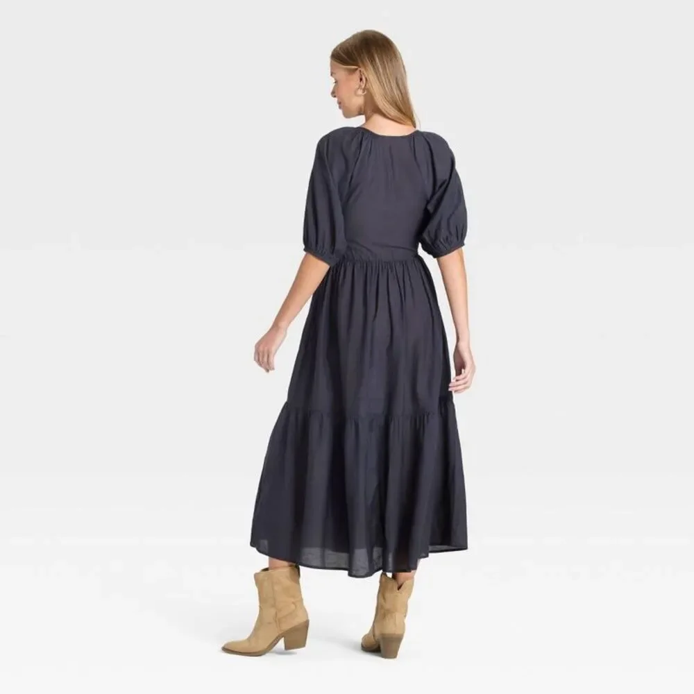 Universal Thread - Women's Puff Elbow Sleeve Maxi A-Line Dress - Univ Blue - Picture 2 of 3